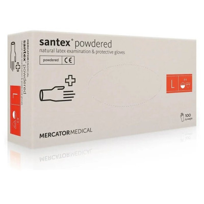 Латексные перчатки Mercator Santex Powered - опудренные, размер L, белые 100 шт.
