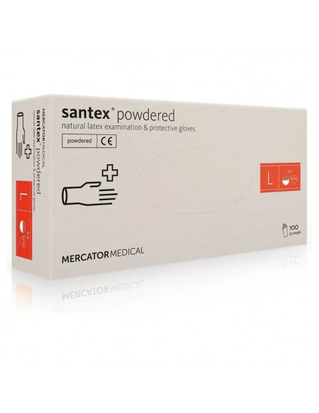 Латексные перчатки Mercator Santex Powered - опудренные, размер L, белые 100 шт.