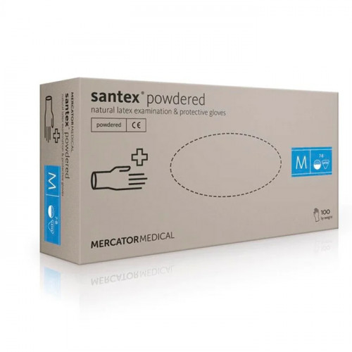Латексные перчатки Mercator Santex Powered - опудренные, размер M, белые 100 шт.