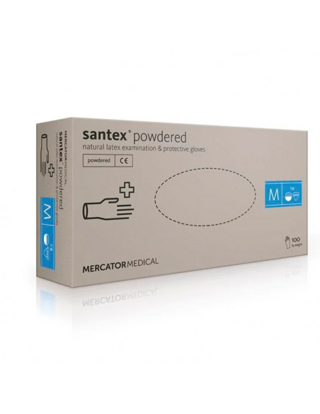 Латексные перчатки Mercator Santex Powered - опудренные, размер M, белые 100 шт.