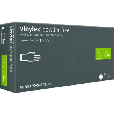 Виниловые перчатки Mercator Vinlylex Powder-free - неопудренные, размер S, белые 100 шт.